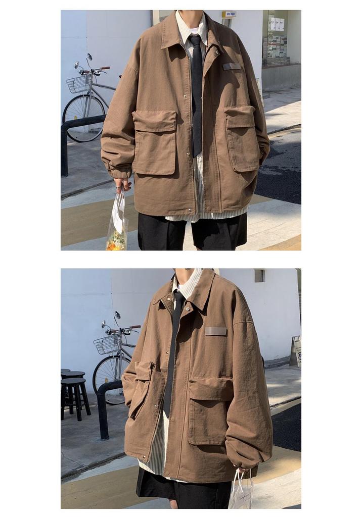 Men's Trendy High Street Loose Lapel Workwear Jacket - Spring/Autumn Hong Kong Style