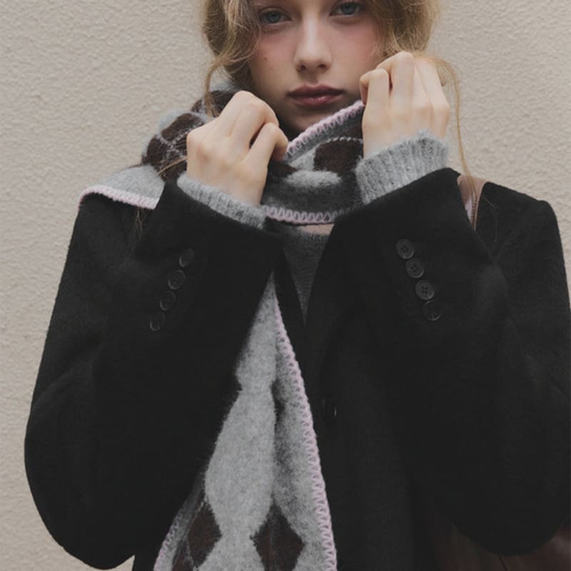 

TWEE [TWEE] Wellan Argyle Knit Muffler Brown_FF