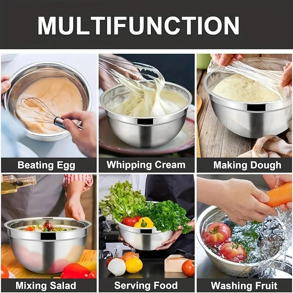 8PCS Set Stainless Steel Mixing Bowls Non-Slip Bottoms with Grater Baking Mixing Basin Kitchen Bowls Baking & Serving