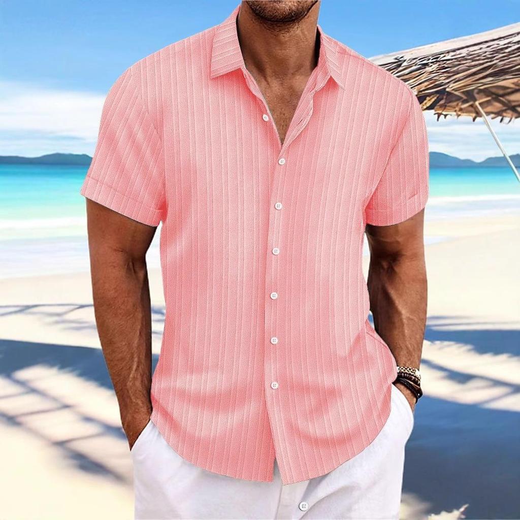 Europäisches Herren-Kurzarm-Baumwoll-Leinen Casual Lockeres Atmungsaktives Jacquard-Hemd
