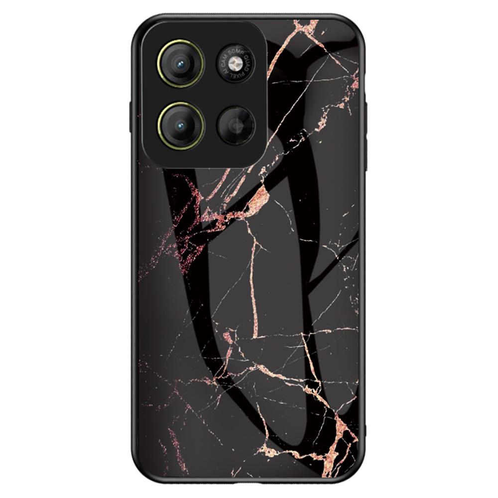 Pro Motorola Moto G15 4G Pouzdro Vzor mramoru Tvrzené sklo+PC+TPU Ochranný kryt na telefon