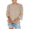 2024 Spring/Summer Women's Bell Sleeve Colorblock Sweater - European/American Fashion Vertical Stripe Knit Top