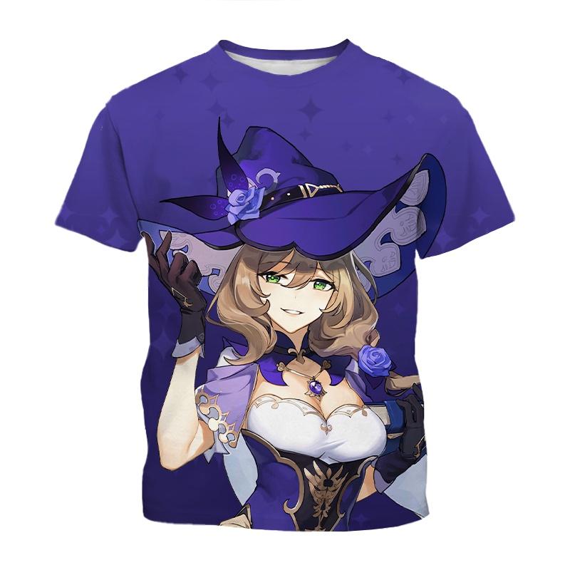 Round Neck 3D Genshin Impact Anime Character Printed Casual Short Sleeved Women's T-shirts - Soft Medium Stretch Fabric Summer Relaxed Fit Clothing