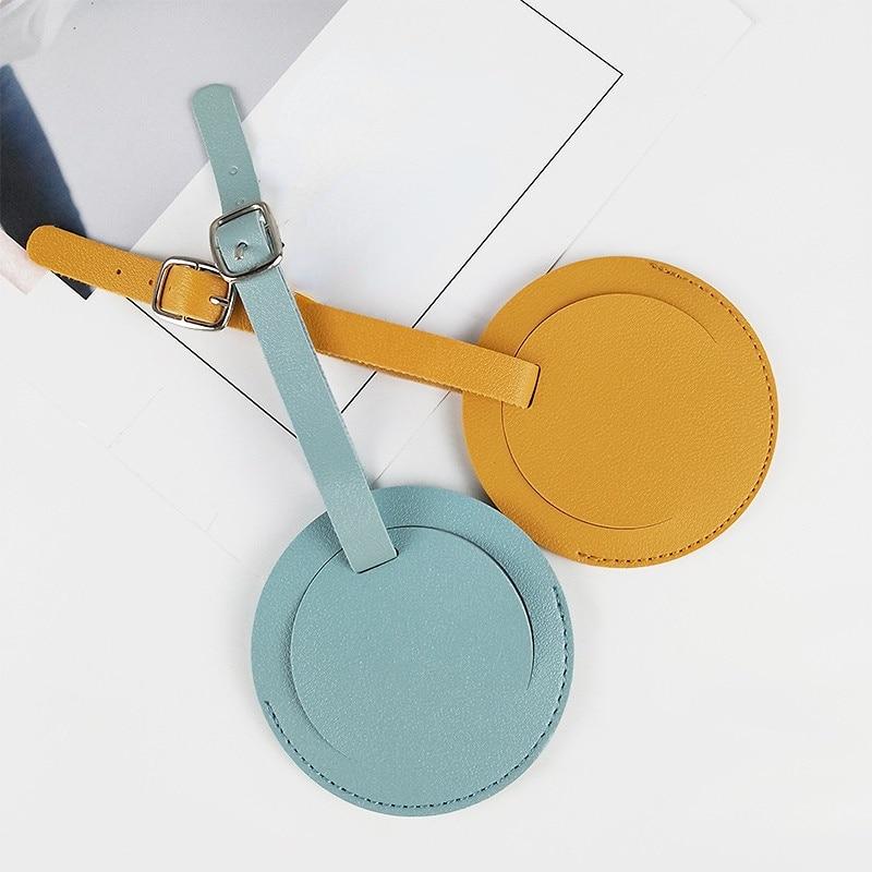 1PCS Pu Leather Luggage Tag Round Women Men Travel Baggage Tags Suitcase Name ID Address Holder Label Hand Bag Tag