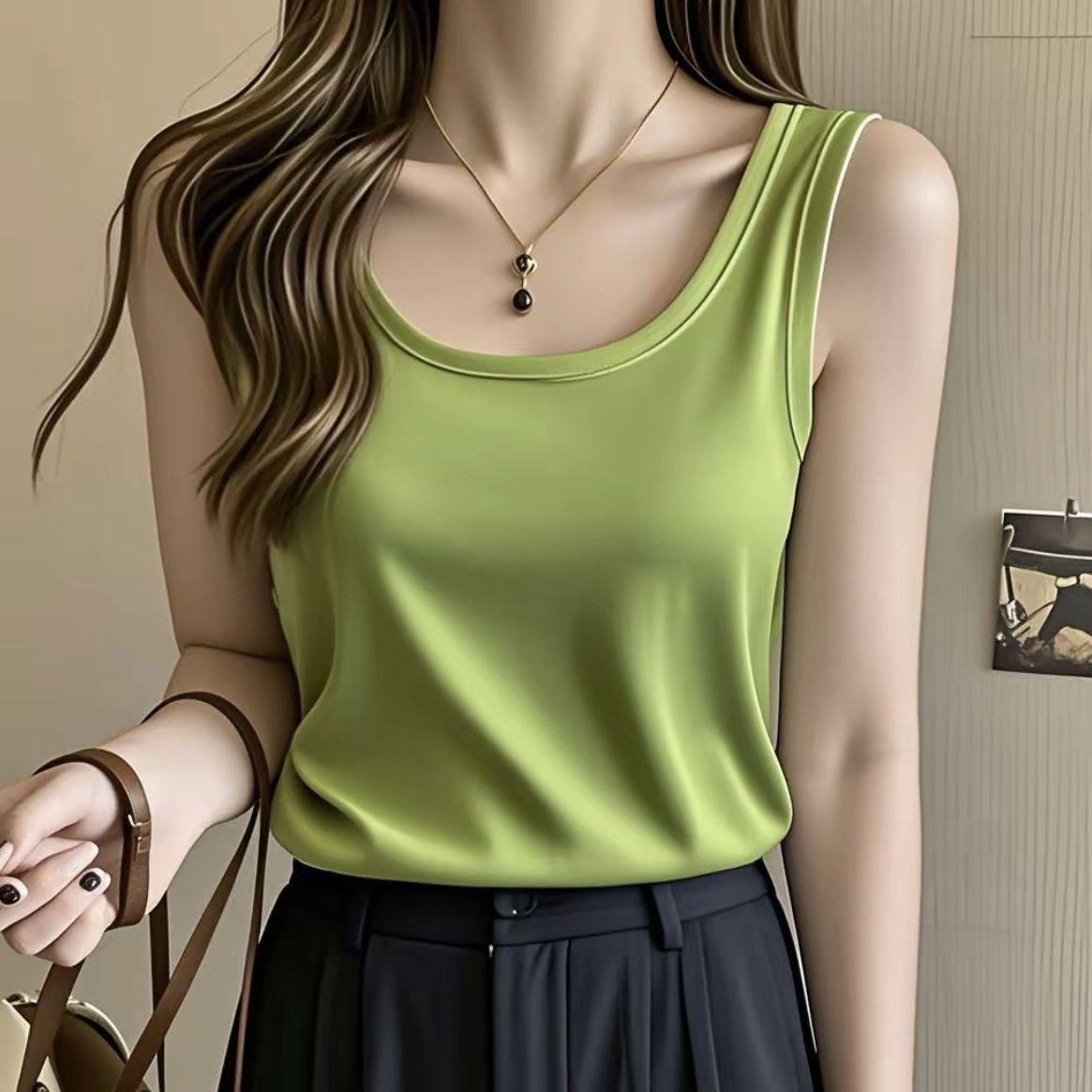 2026 Summer Women s Slim Fit Ice Silk Ribbed Sleeveless Camisole M (Up to 40 kg)