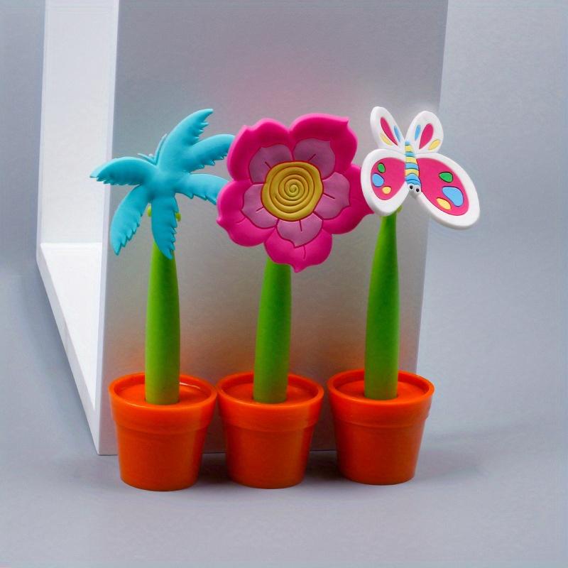 School Season 5pcs Ballpoint Pen Creative Cute Realistic Cartoon Plant Sun Flower Pot Plant Ballpoint Pen