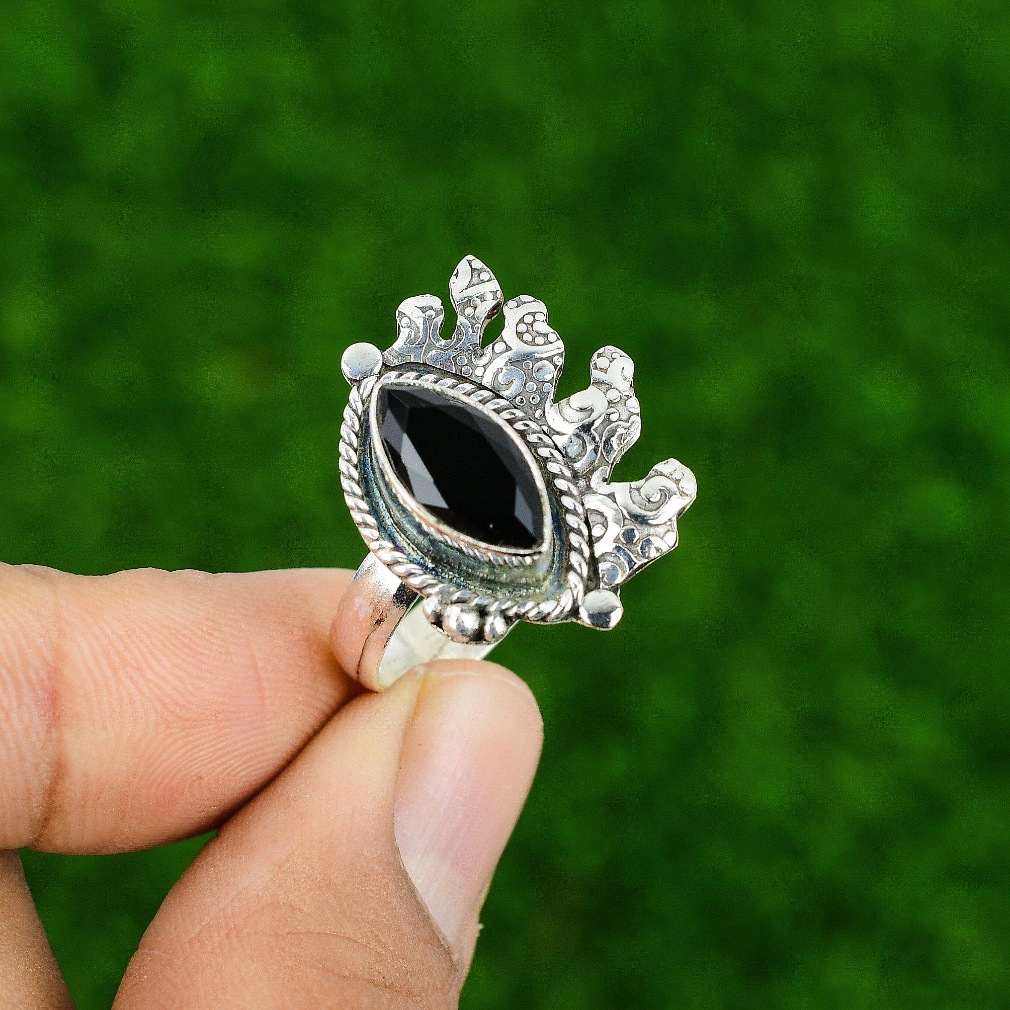 

Подарок для женщин Штабелируемое регулируемое кольцо Серебро 925 пробы Натуральный драгоценный камень черный оникс Adjustable