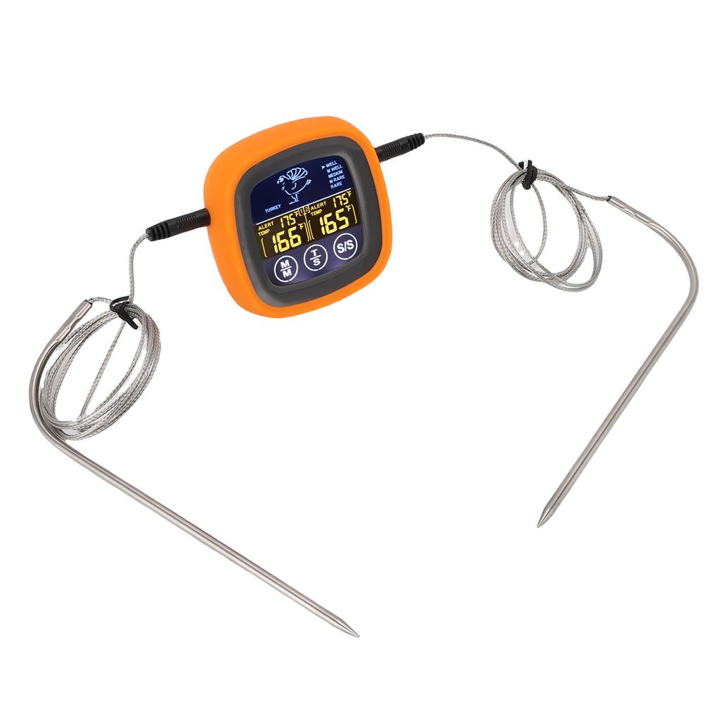 Meat Thermometer Touchscreen 2 Probes Digital Grill Thermometer with Timer for Water Beef Chicken