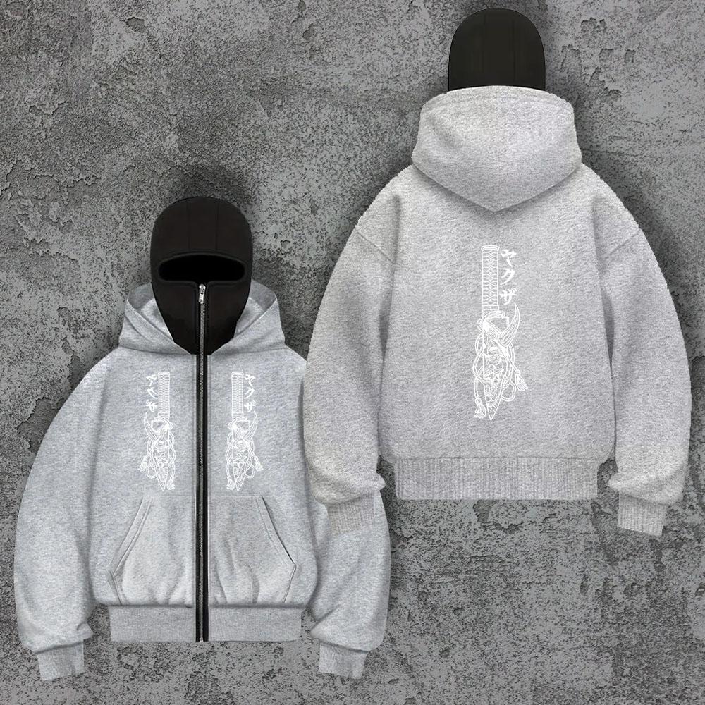 Trendy Zipper Hoodie Sword Men's Y2K Masked Hoodie Sweatshirt Sports Hoodie Spring and Autumn Plush