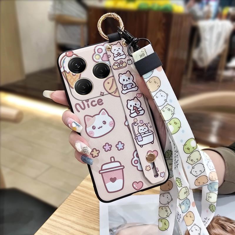 Wrist Strap Kickstand Phone Case For Tecno Spark20 Pro/KJ6 Durable Cute Silicone Anti-dust Back Cover Lanyard Soft case