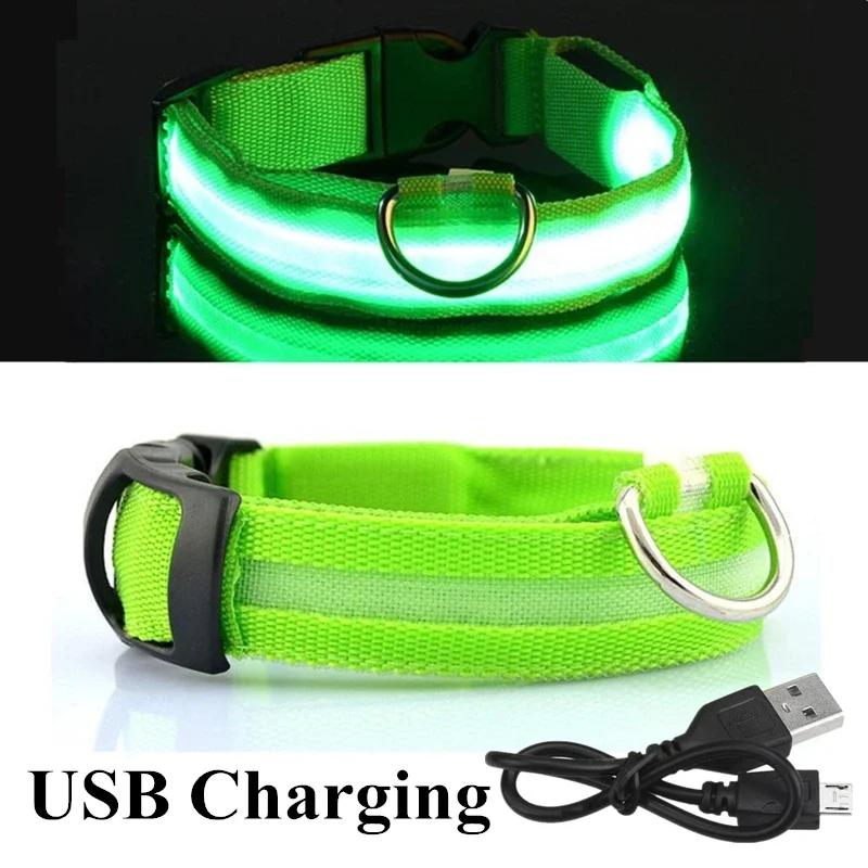

New USB Rechargeable Pet Dog LED Glowing Collar Luminous Flashing Necklace Outdoor Walking Night Safety Supplies XS(28-40cm)-Green USB зелёный