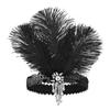 Women's Black Hair Accessories Beaded Sequin Hair Band 1920s Retro Gatsby Single Party Ladies Headwear Dress UP Feather Headband