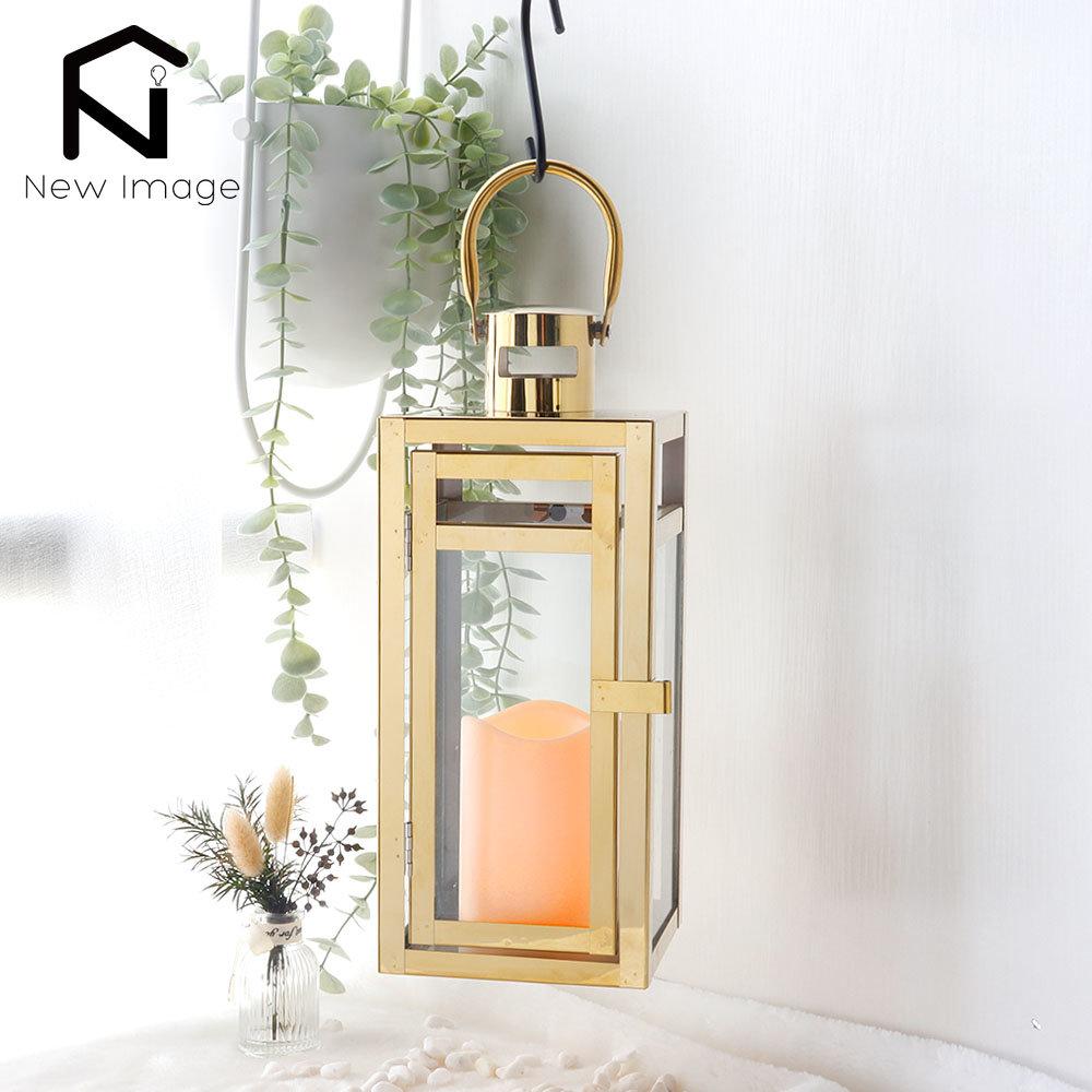 Stainless Steel Candle Holder Lanterns Gold Hanging Lantern Metal Candlestick Light for Indoor Outdoor Weddings Party Home Decor