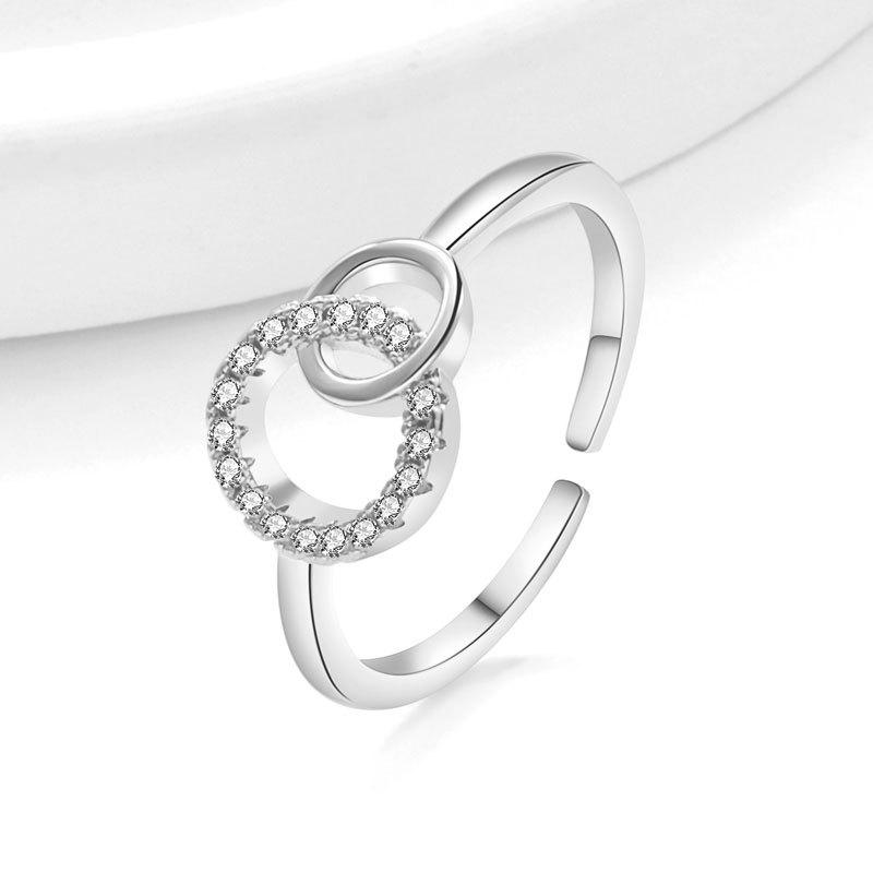 Minimalist Fashion Double Interlocking Rings Linked Index Finger Ring For Women Stylish Simple Band Jewelry