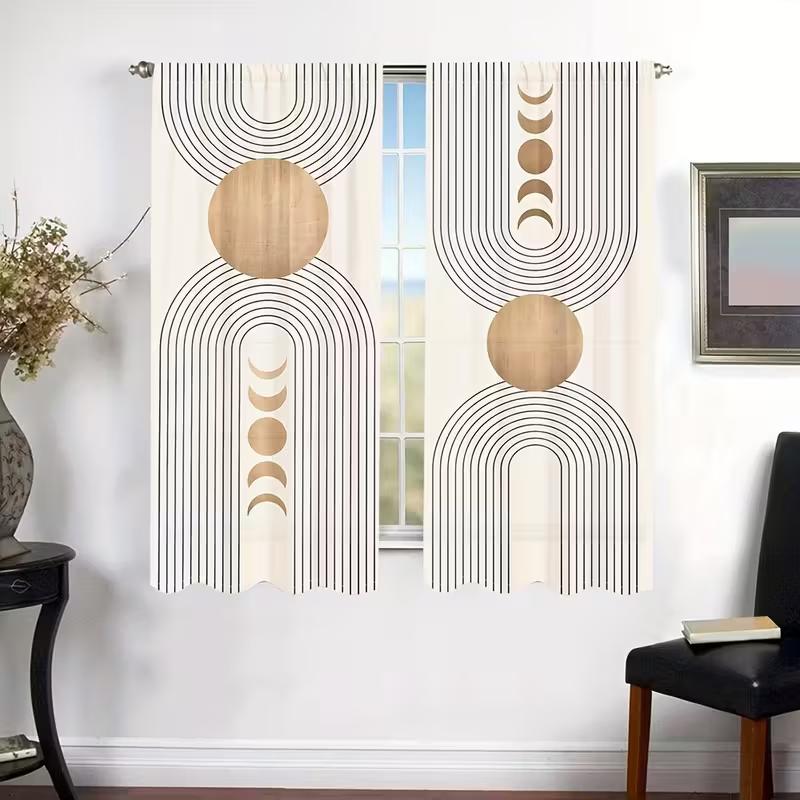 2pcs Boho Geometric Moon Phase Pattern Curtains, Designed for Light Blocking, Premium Material, Suitable for Living Room, Bedroo