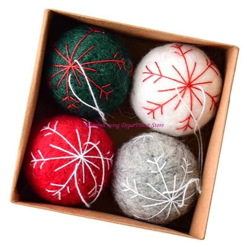 Christmas Felt Snowflake Ball Decoration Pack of 4 Winter Home Decoration