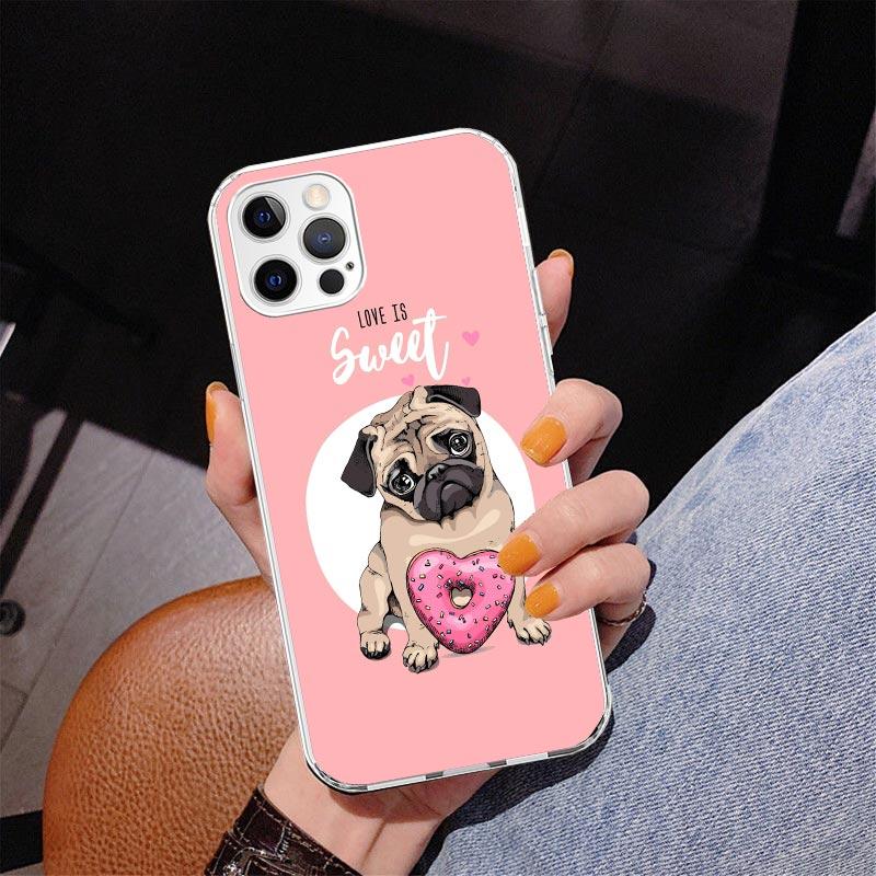 Love Pugs Cute Dog Phone Case For iPhone 17 Air 16 Pro Max 16E 15 + 14 Plus 11 12 13 Mini 7 8 SE Gift Print Cover Fundas 16 Pro