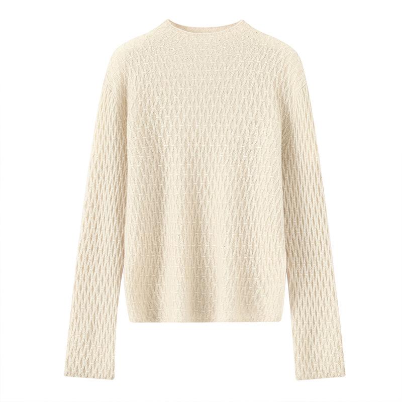 Lekasha Women's 100% Cashmere Knitted Sweater, Half-High Neck, Long Sleeve, Autumn/Winter Pullover