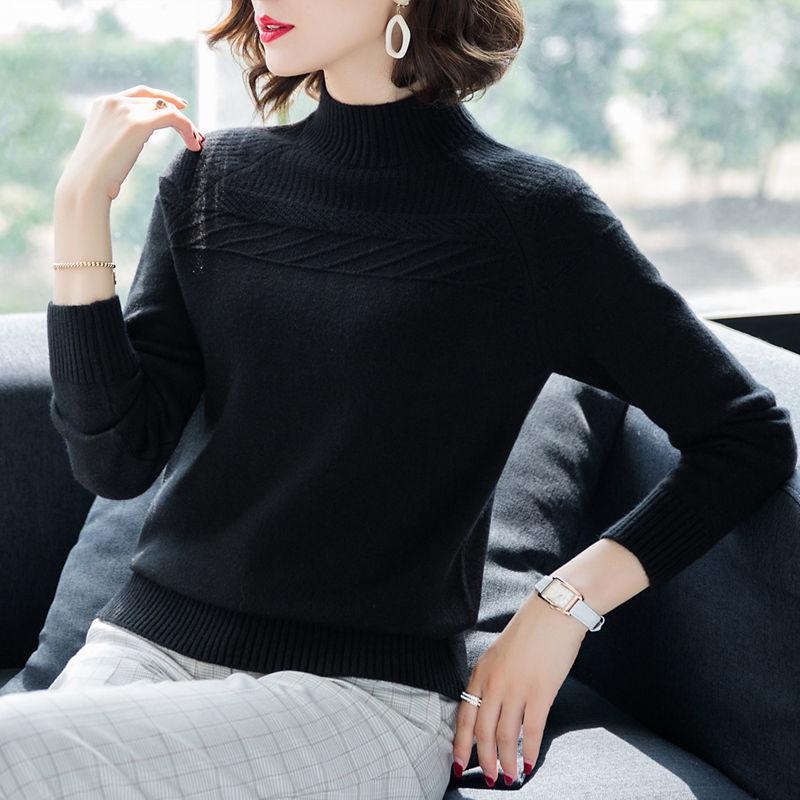 Sweater Women Solid Color Half Turtleneck Pullover for Women In Autumn and Winter Loose and Casual Korean - Style Knitted Sweater