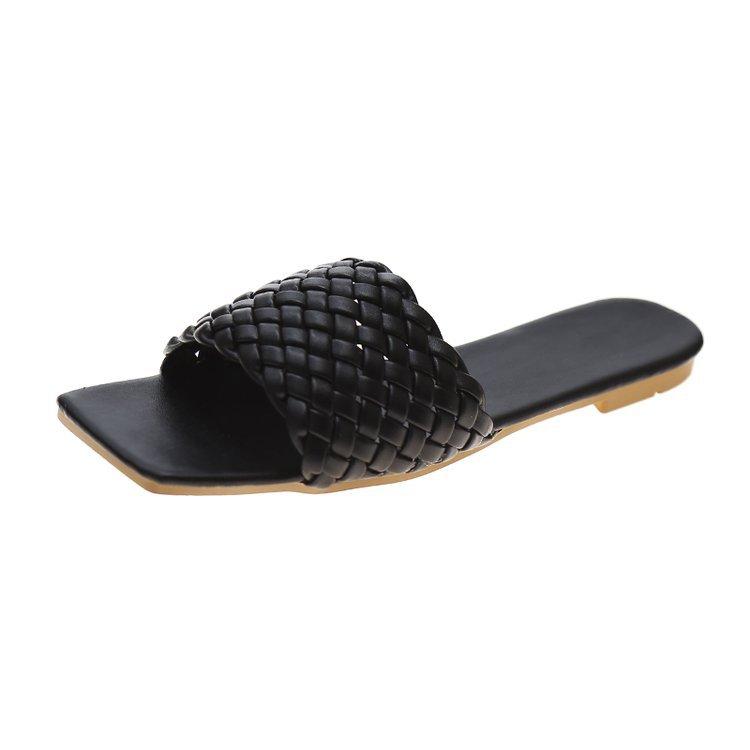 Women's Slippers 2025 Summer Selling Sexy Braided Red Square Toe Flat Flip-Flops Fashion Beach Mules Casual Indoor Home Slippers