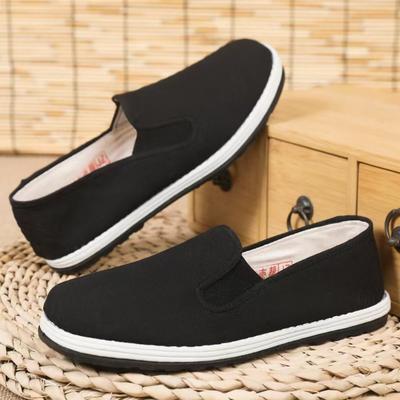 Semelle en polyuréthane printemps et automne vieilles chaussures en tissu de Pékin chaussures simples noires respirantes et absorbant la transpiration travail décontracté chaussures pour hommes à enfiler