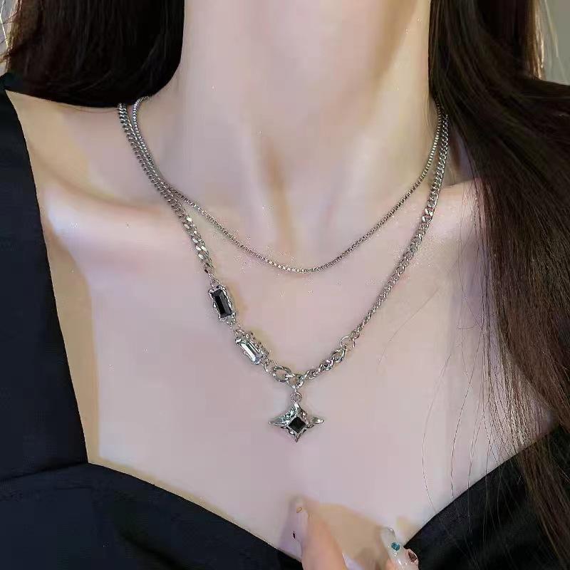 Mangxing double-layer necklace men's trendy sweater chain light luxury niche design hip-hop style couple boys and women's collarbone chain