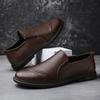 Business Men's Genuine Leather Casual Shoes Outdoor Park Walking Shoes Soft Sole Lightweight Men's Loafers Versatile Brown