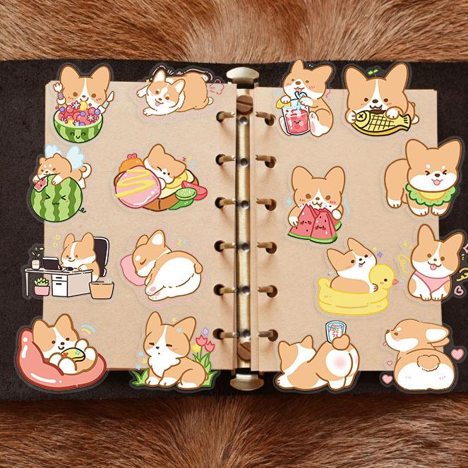 50 Cartoon Puppy Weekend Sticker Pack Waterproof Transparent PET Hand Account Corgi Material Decorative Guitar Notebook