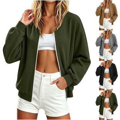 Women's Casual Long Sleeve Color Zip-Up Jacket for Commuting and Daily Wear
