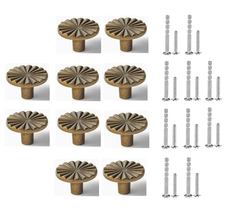 10 Pack Gold Cabinet Knobs, Zinc Alloy Drawer Knobs Kitchen, Retro Brushed Dresser Knobs Round Hardware Handles Knobs for Kitchen Bathroom Cupboard.