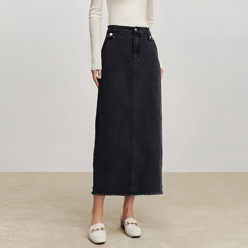 

Женская длинная прямая джинсовая юбка с необработанным краем M