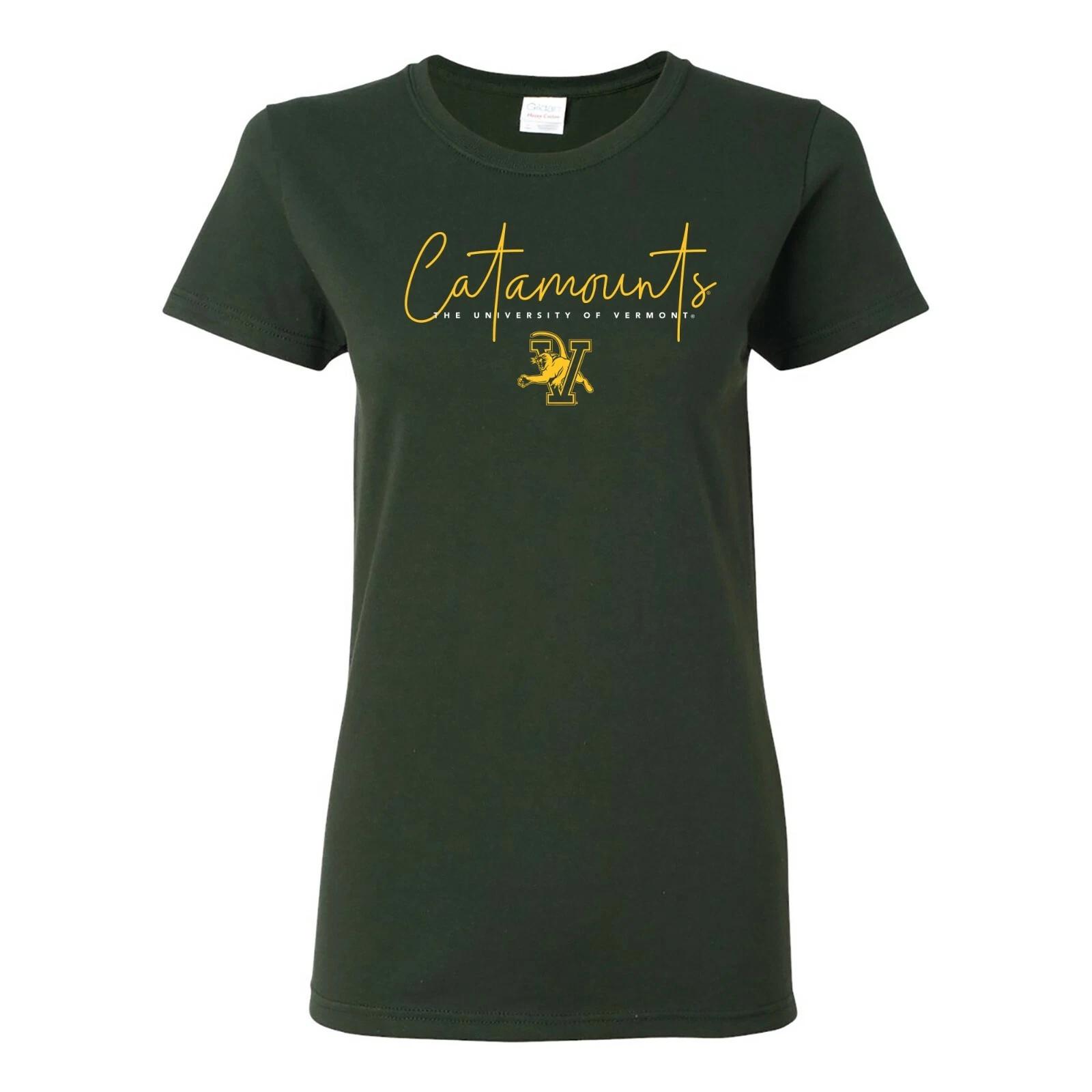 Vermont Catamounts Thin Script Womens T-Shirt - Forest 3XL
