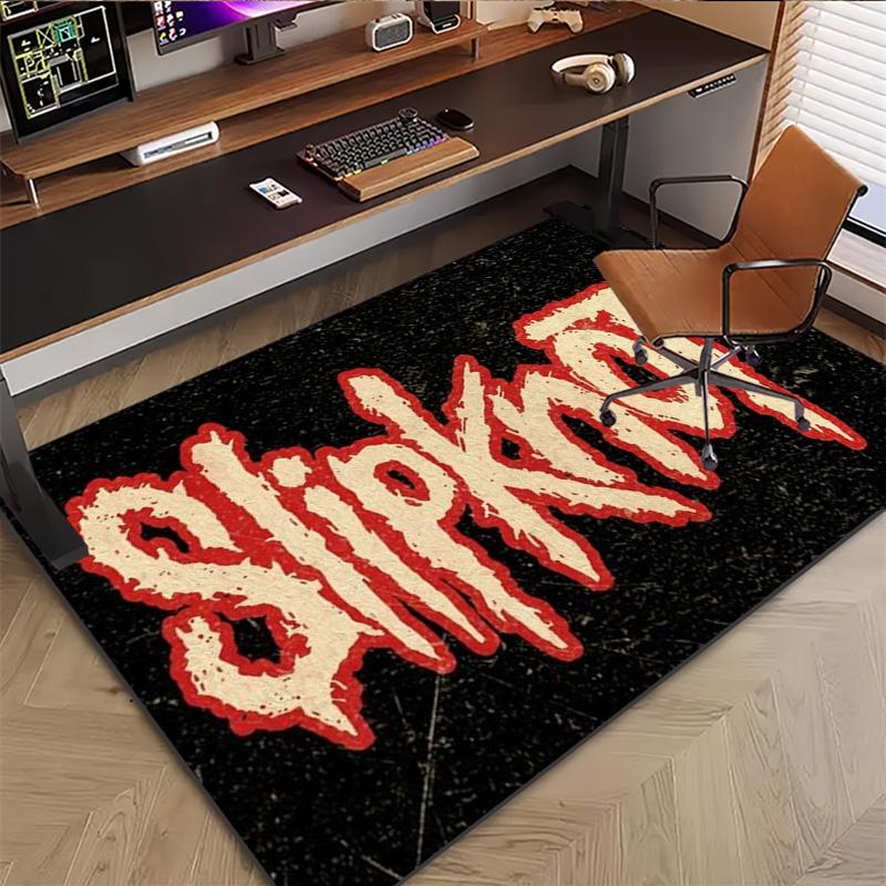 Slipknot Red Nonagram Logo Area Rug Non Slip Mat, Black Background Heavy Metal Band Carpet for Bedroom Decor
