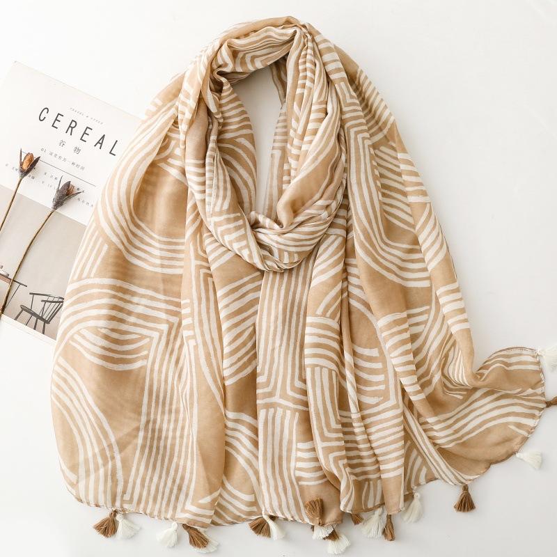 Fashion Geometric Tassel Viscose Soft Scarf Boho Chic Thin Shawls And Wraps Women Perfect For Travel & Casual Muslim Hijab