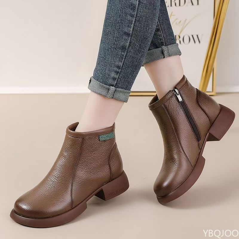 New winter hot fashion versatile cotton shoes thick heels retro versatile waterproof anti slip thick soled short boots
