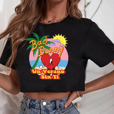 Bad Bunny Un Verano Sin Ti T-shirt Dames Crop Tops Meisjes O-Hals Korte Mouwen Casual Losse Muziek Shirts Fans Cadeau