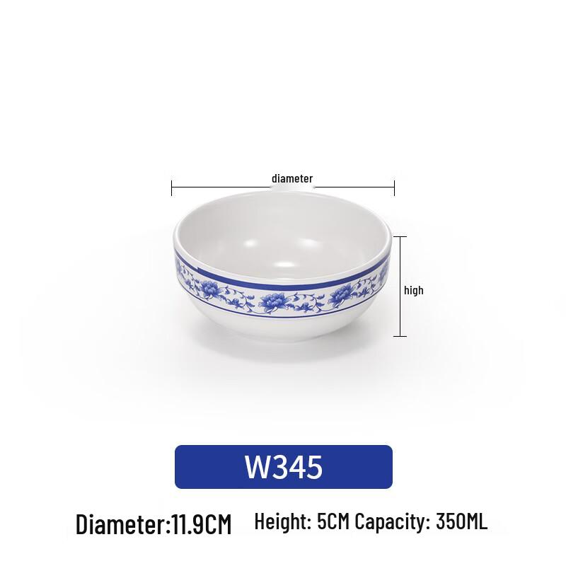 Commercial Melamine Blue & White Style Noodle Bowl