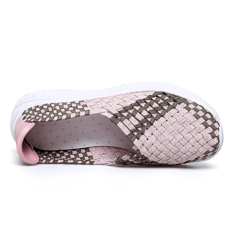 Woven Shoes Women Summer Flats Breathable Female Sneakers Lightweight Walking Shoe Handmade Fashion Lady Loafers Slip On Mujer