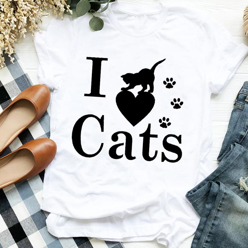 Women Lady Casual Cat Letter Funny 90S Style Cute Print Shirt T Tee For Womens Clothes