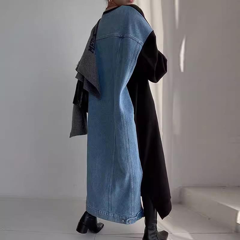 

Женское джинсовое платье-свитшот с круглым вырезом и лоскутным узором, с принтом в виде букв One Size чёрный