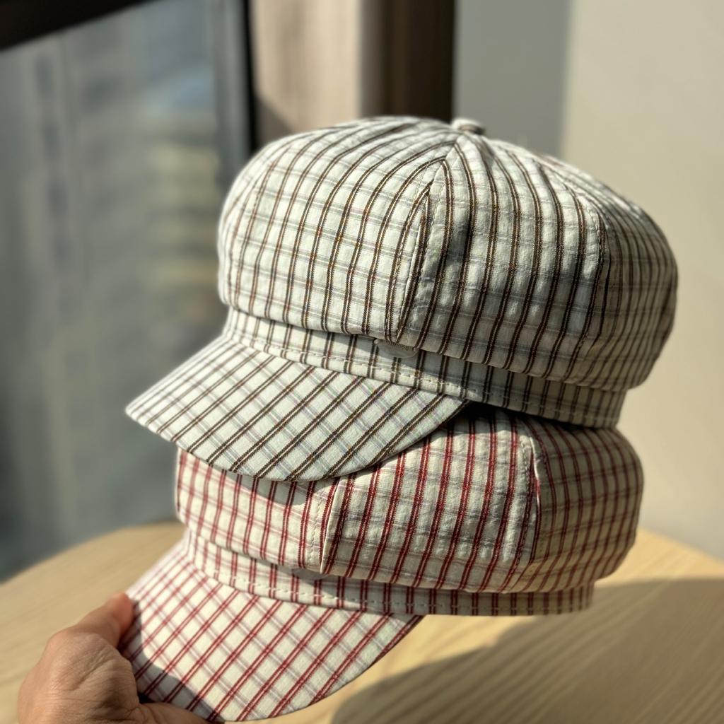 New British retro plaid Hong Kong style octagonal hat children's spring versatile face painter hat fashion cap