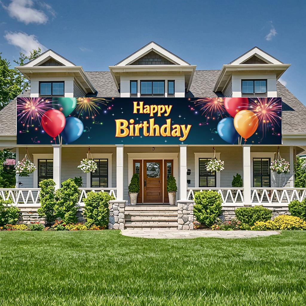 Fireworks Birthday Banner Vibrant Indoor Festive Birthday Balloon Engaging Festive Banner for Outdoor