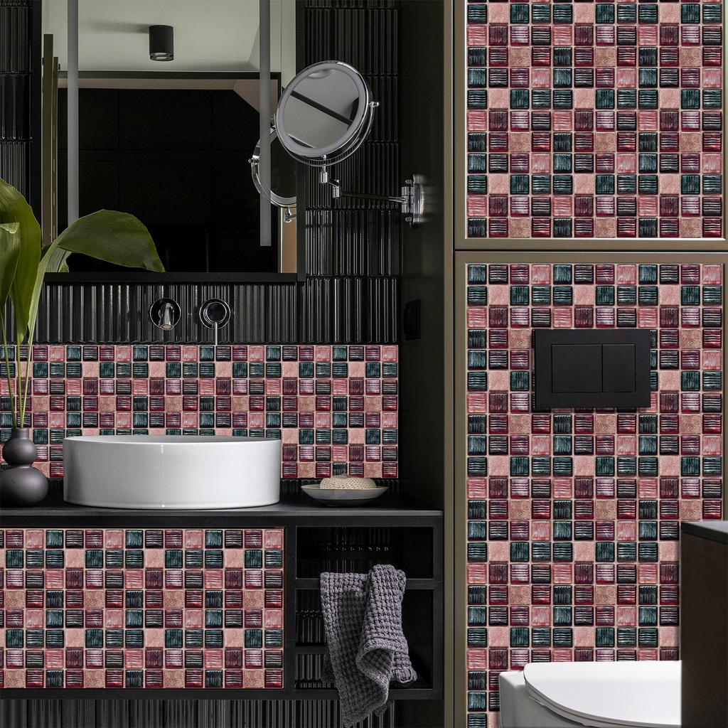 50pcs 3D Waterproof Self-Adhesive Mosaic Tile Wall Stickers, Easy to Install, Suitable for Kitchen Bathroom and Home Decoration