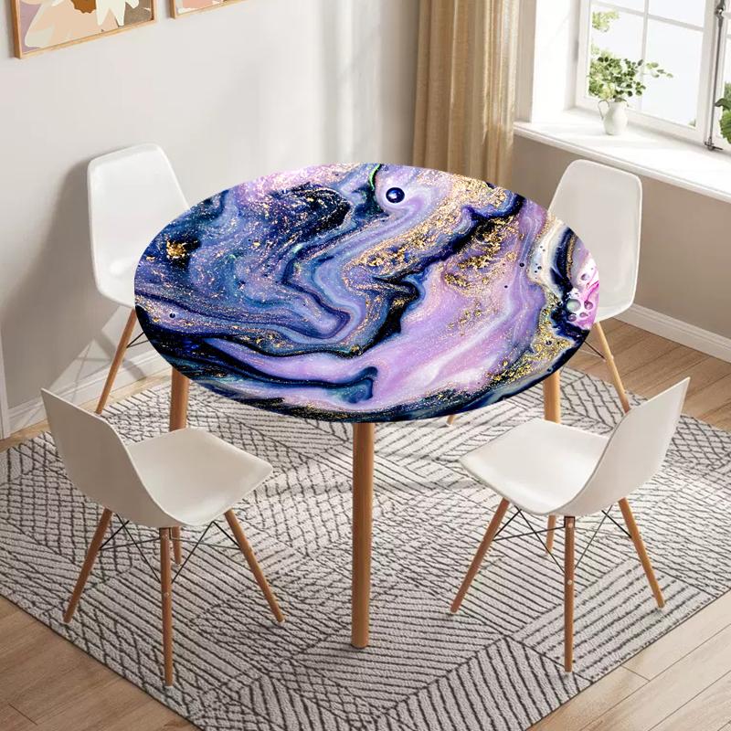 Marble Round Tablecloth Waterproof Elastic Dining Table Decoration Accessories Classic Style Home Kitchen Dining Room Decoration