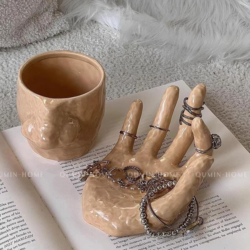 Funny Ceramic Nose Mug and Finger Tray Set – Creative Quirky Cup with Jewelry Holder Dish
