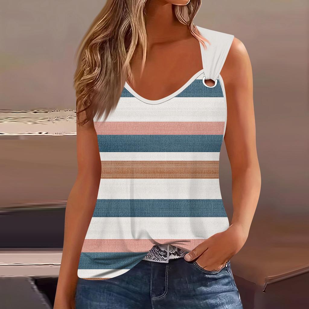 Womens Tank Top V Neck Basic Printed Casual Flowy Sleeveless Deep Side Cut Tops For Women