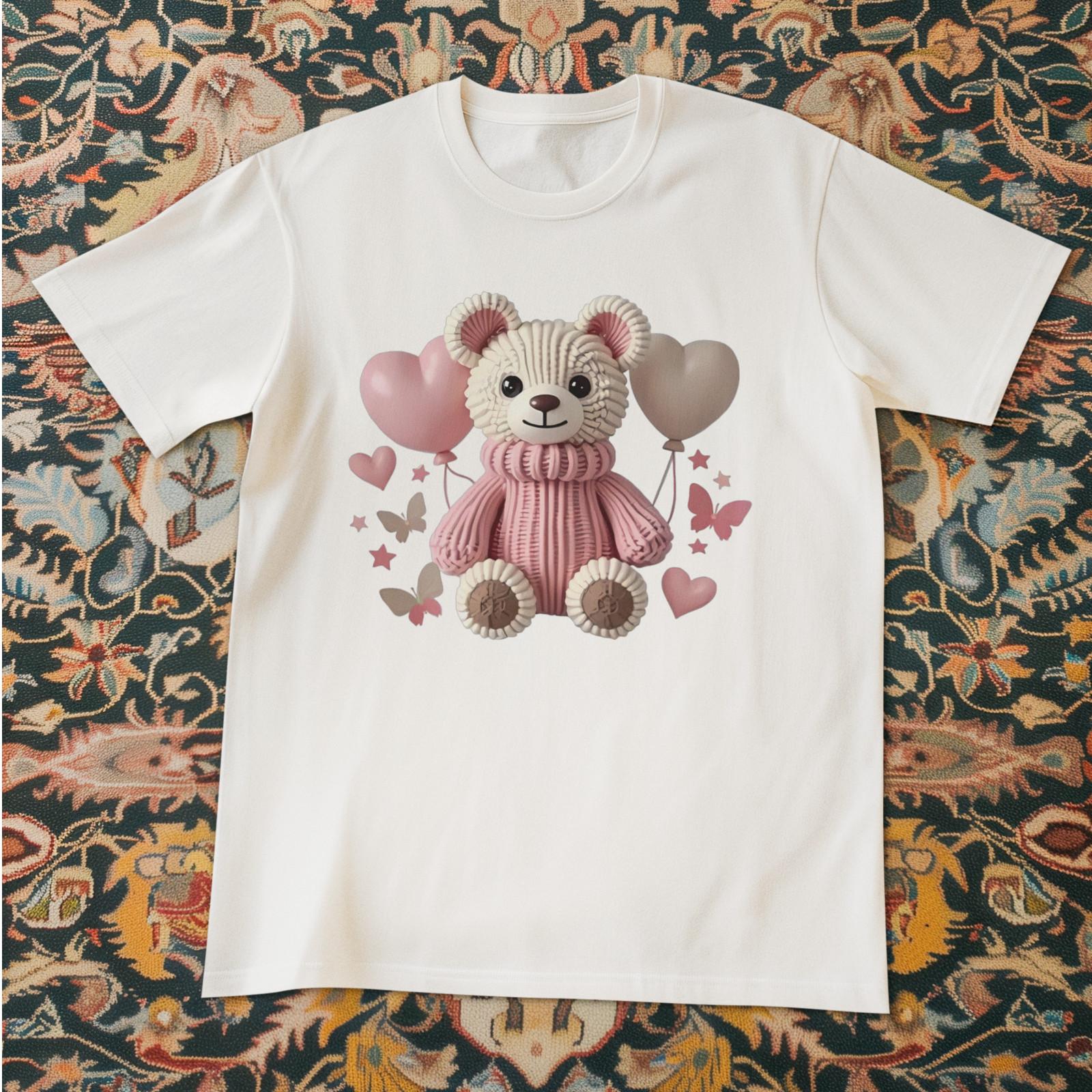 Cute Teddy Bear Shirt Pink Hearts Kawaii Bear Graphic Unisex Tee 2XL