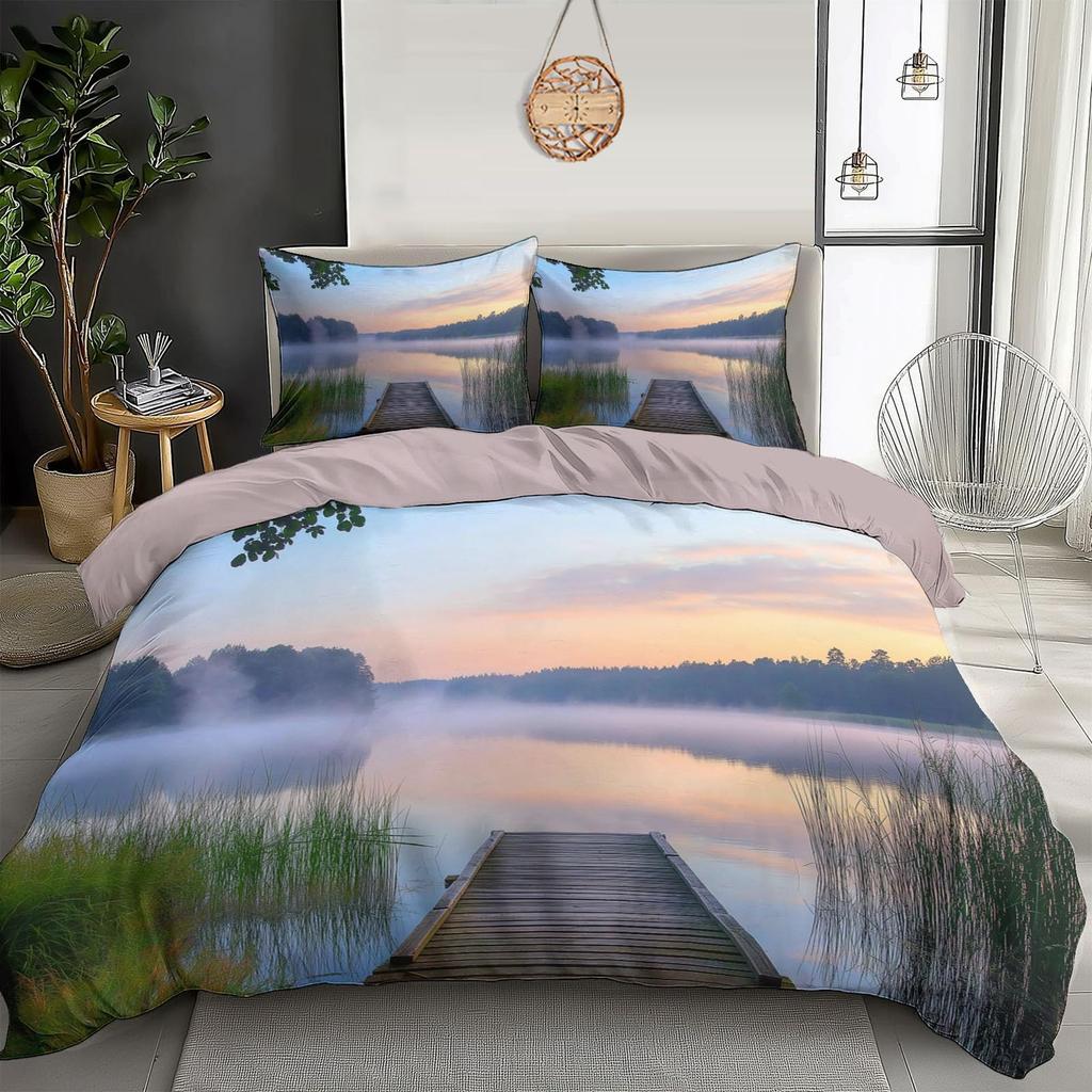 Lake Duvet Cover Sets for Kids Teens Queen Quilt Covers Lightweight Down Bedroom Decor 2 Pillowcases 1 Duvet Cover No Comforter