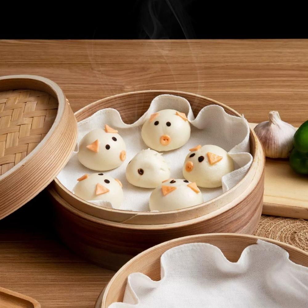 5PCS 28CM Round Cotton Yarn Steamer Cloth Reusable Non Stick Household Steamer Liners Cloth Mesh Mat Pad Steamed Buns