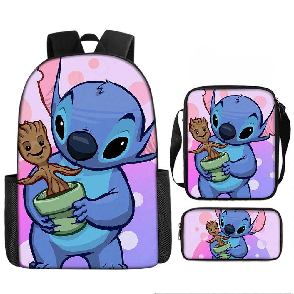 Disney Stitch School Backpack Oxford Cloth Lightweight Breathable Bookbag For Kids